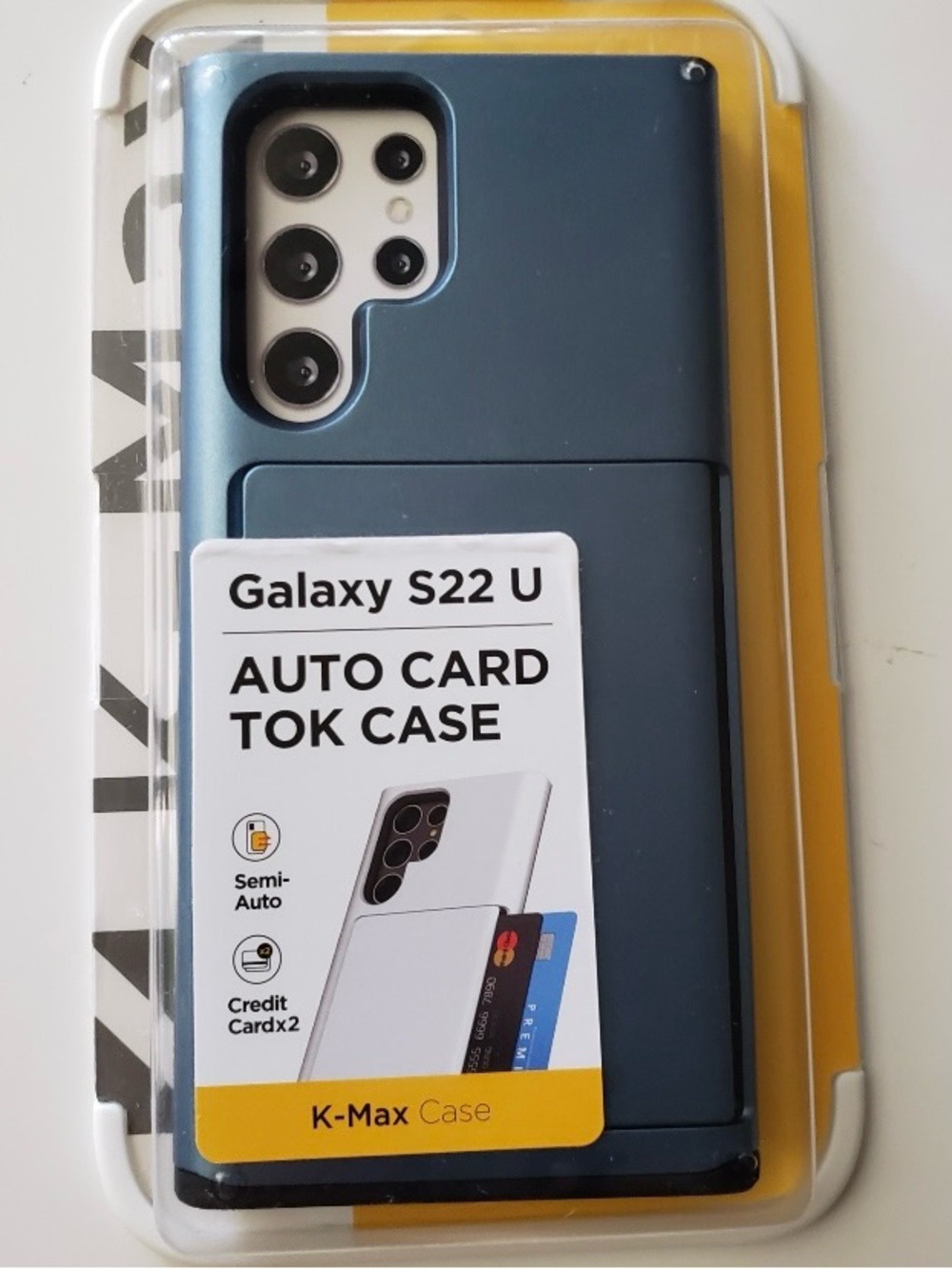 NWT Samsung Galaxy S22 U Blue Case w/a Built-in semi-auto Sliding Card Slot